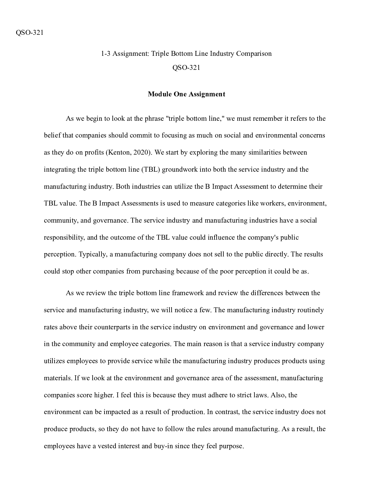 Preview image for 1 3 Assignment  Triple Bottom Line Industry Comparison.docx  QSO-321  1-3 Assignment: Trip